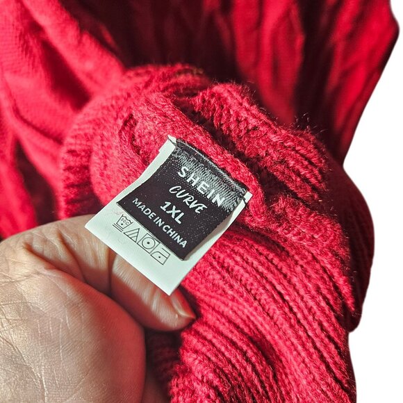 Cold shoulder long-sleeved Red Cable  Knit Turtleneck Sweater Dress 1XL By Sheen - Picture 5 of 5